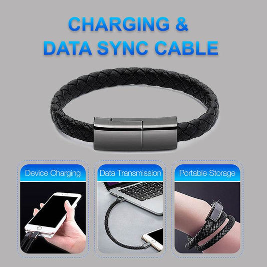 Stylish Braided Leather USB Data Cable Bracelet – Versatile Charging Accessory - Pasha