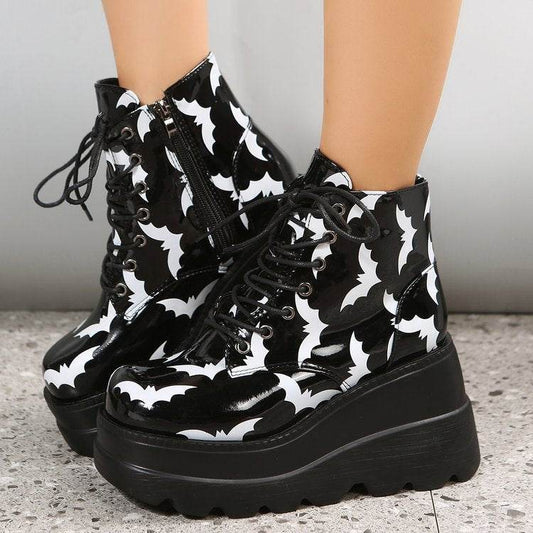 Halloween Platform Boots – Bat Style & Patent Leather - Pasha