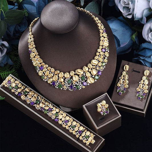 Exquisite Zircon Jewelry Set for Women – Necklace, Earrings, Adjustable Ring & Bracelet for Weddings and Special Occasions - Pasha