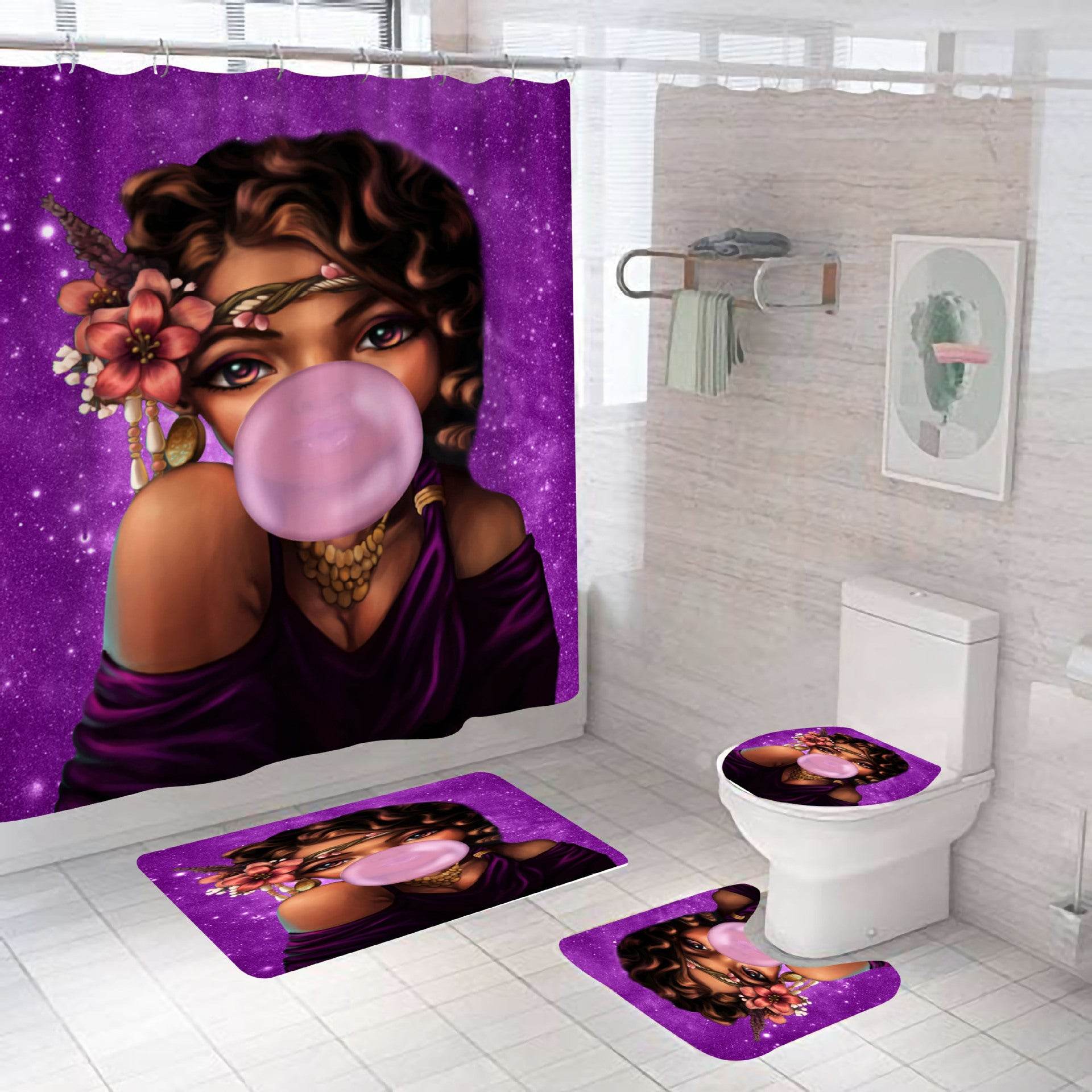 4-Piece Bathroom Set – Waterproof Shower Curtain - Pasha
