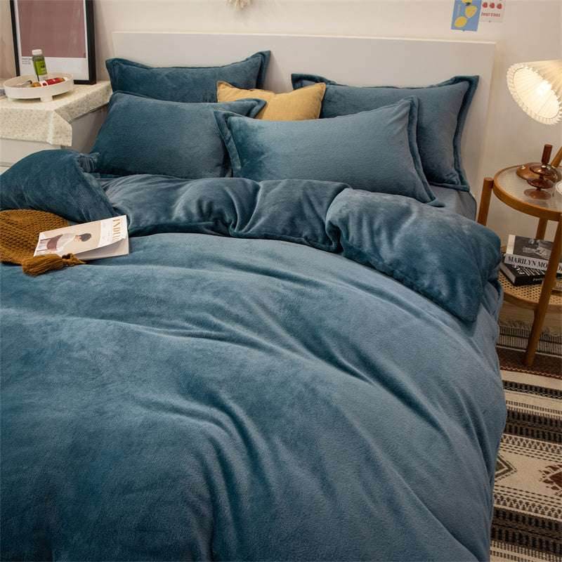 Four-Piece Plush Double-Sided Fleece Warm Yellow Duvet Cover Set – Soft, Cozy, and Stylish Bedding - Pasha