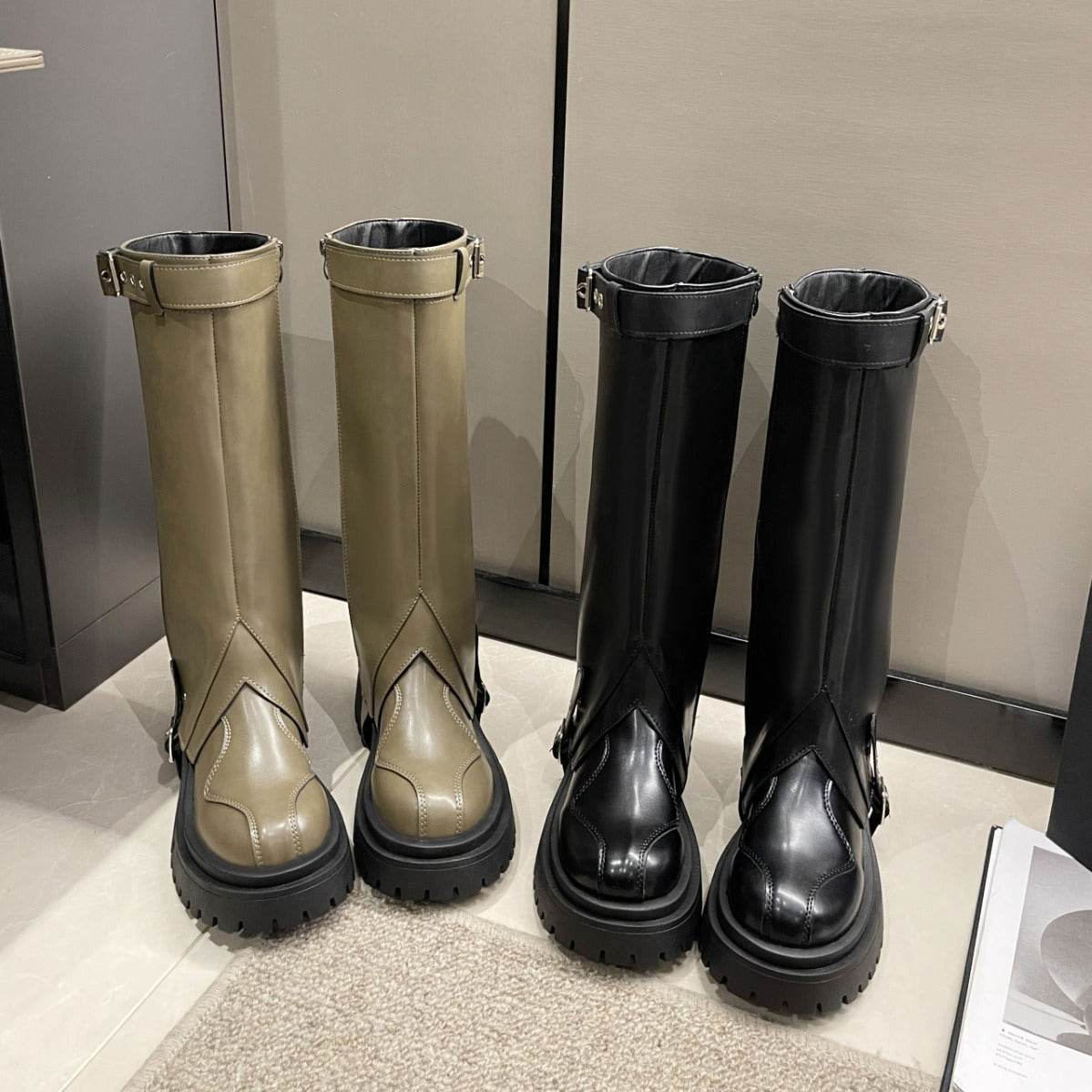 New Thick Bottom Two-way Belt Buckle High Leg Boot - Pasha