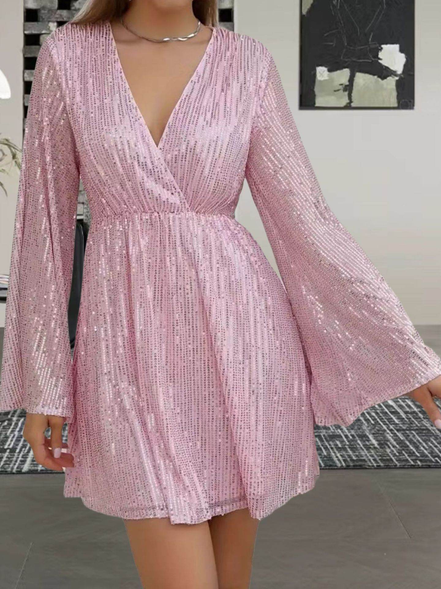 V-neck Sequin Evening Dress - Slimming & Elegant - Pasha