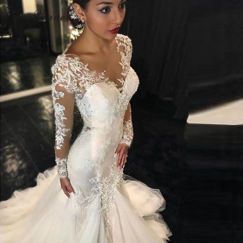 Trailing White Temperament Is Thin And Long Lace Wedding Dress - Pasha