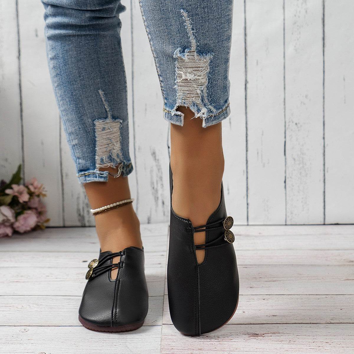 Retro Square Toe Flats Shoes for women - Pasha